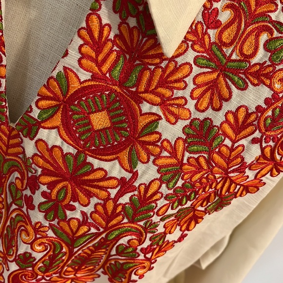 New! Origins kaftan orange /red embroidered cream long tunic coverup siz… - Picture 3 of 9